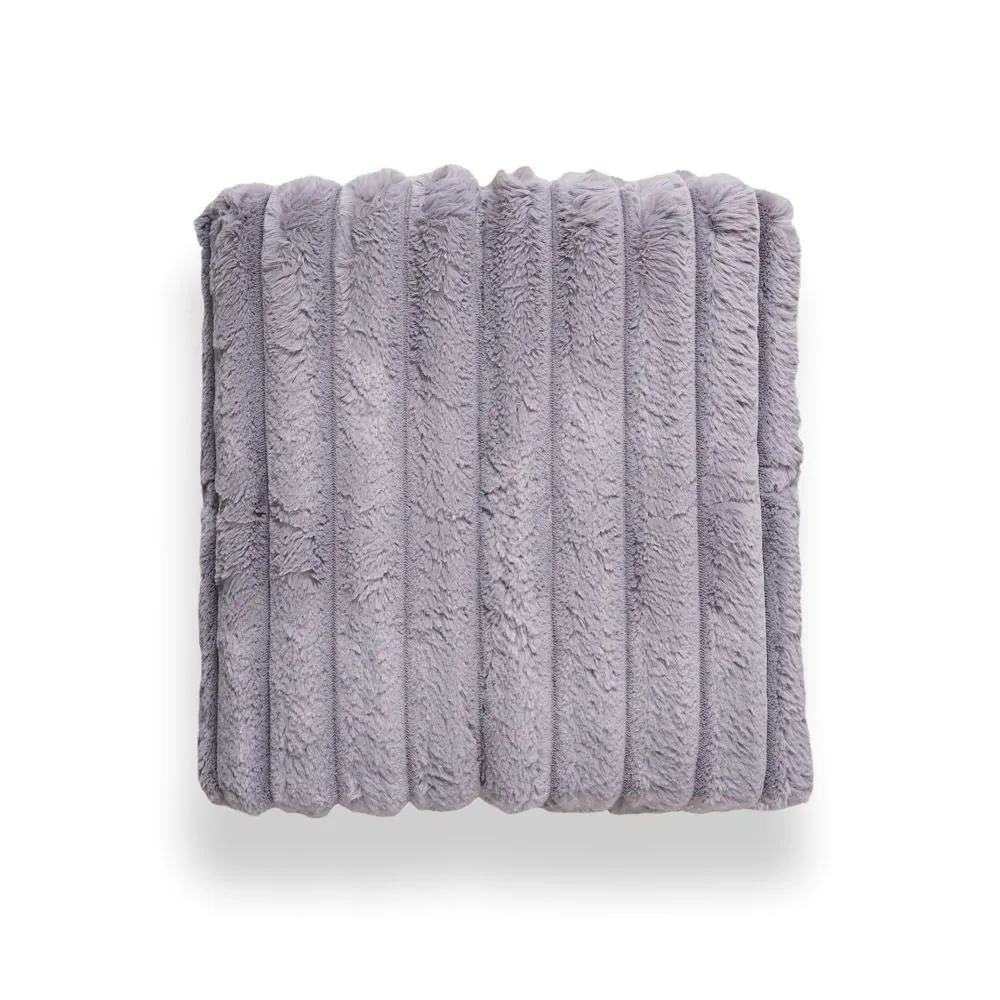 Jumbo Cord Throw With Plain Velvet Backing, Grey - Image 3