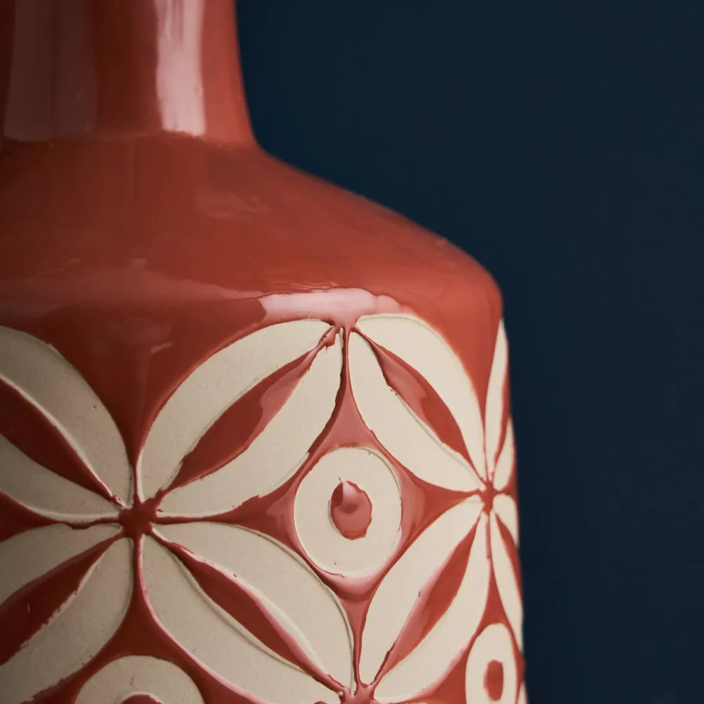 Large Petal Patterned Ceramic Vase, Terracotta - Image 3