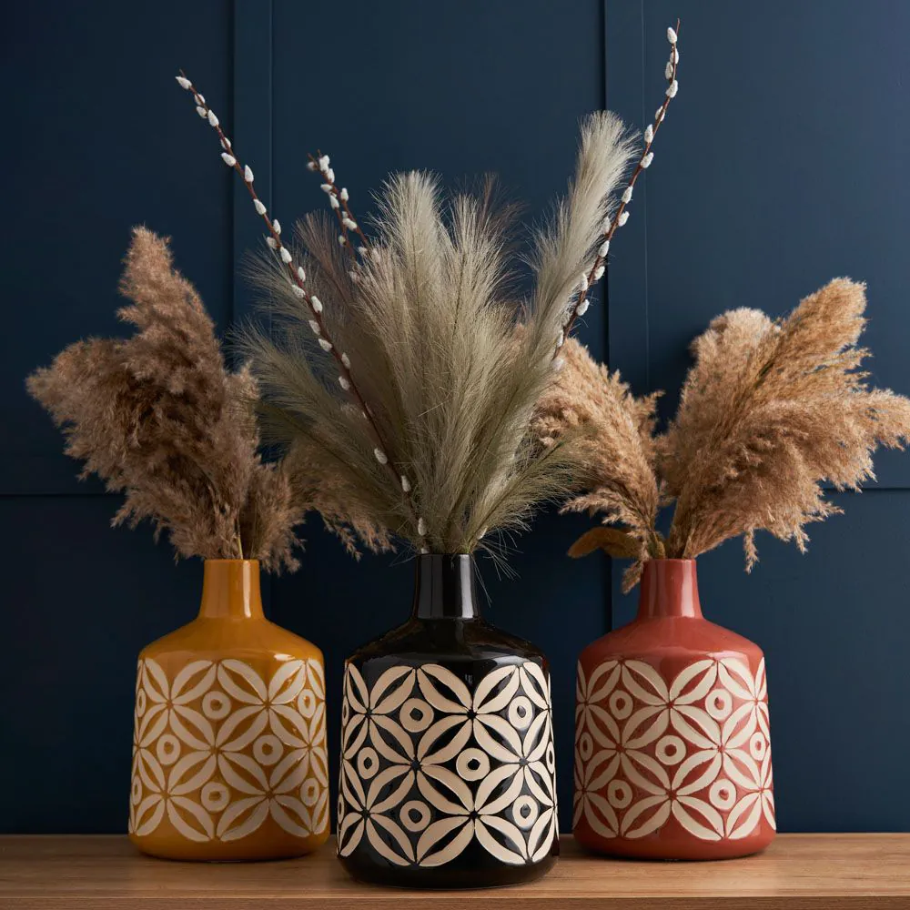 Large Petal Patterned Ceramic Vase, Terracotta - Image 4