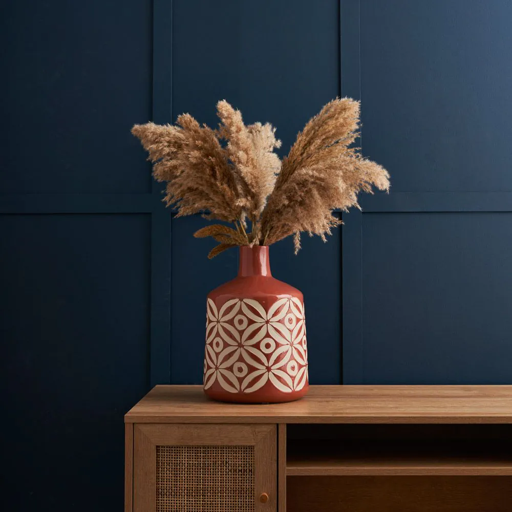 Large Petal Patterned Ceramic Vase, Terracotta - Image 2