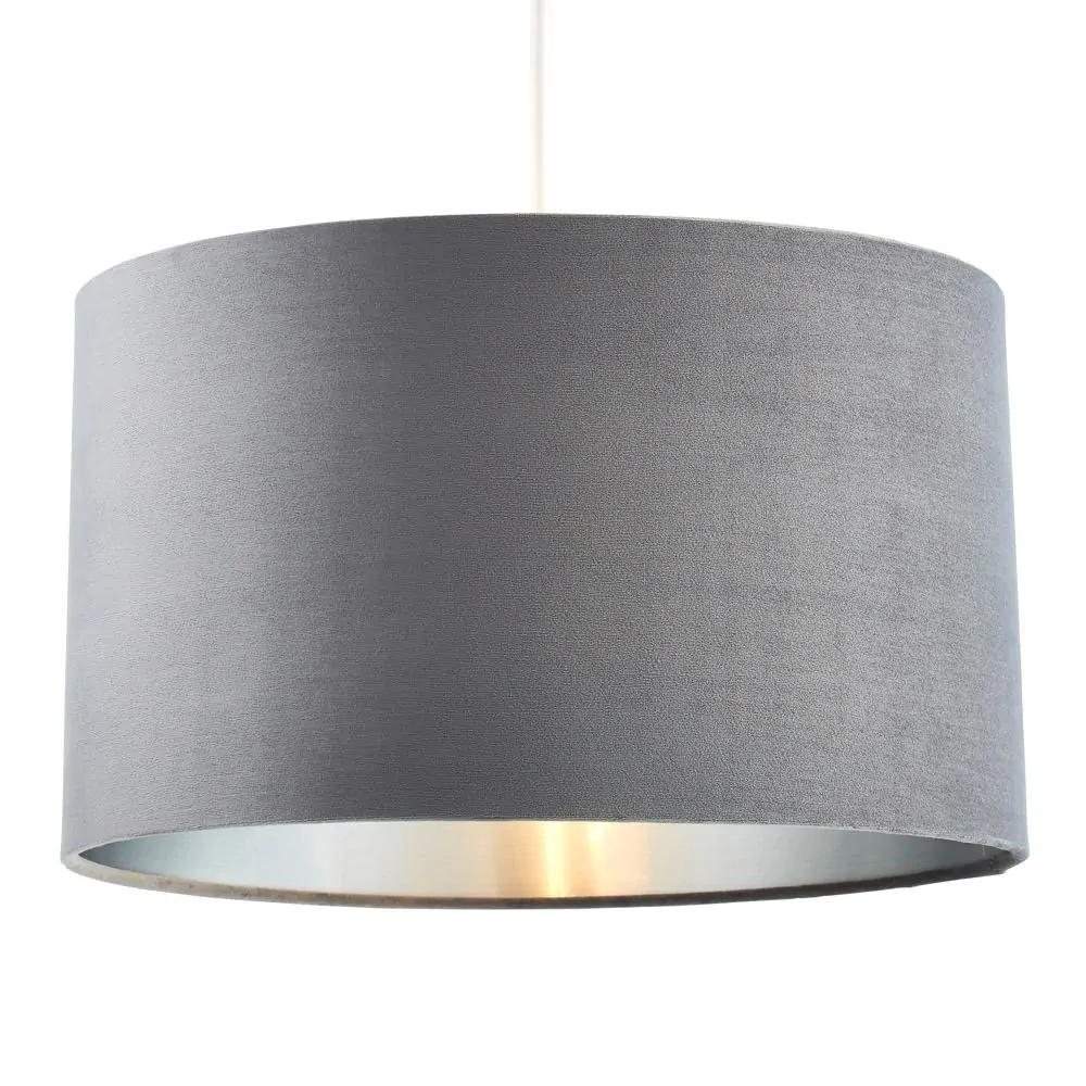Large Velvet Easyfit Shade, Grey And Satin Nickel