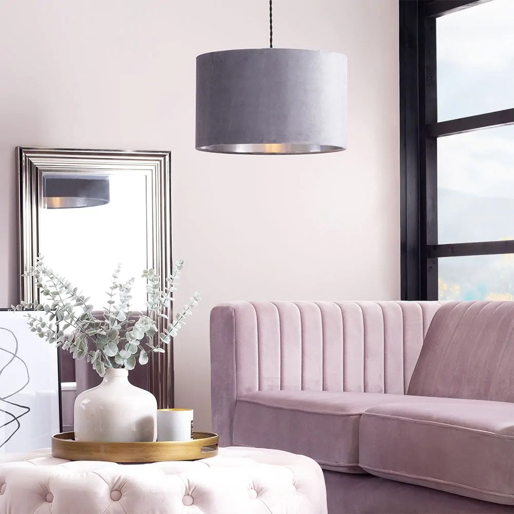 Large Velvet Easyfit Shade, Grey And Satin Nickel - Image 2