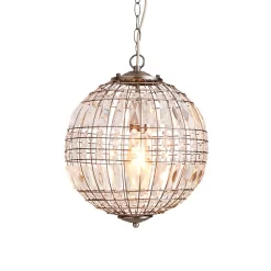 Leanne 1 Light Small Glass Crystal Ball Pendant, Pewter