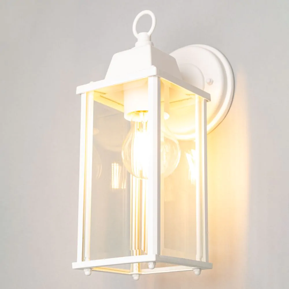 Lille Outdoor Bevelled Glass Wall Light Lantern, Ivory - Image 3