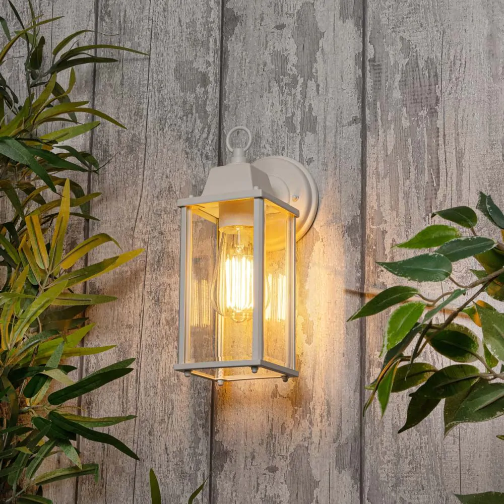 Lille Outdoor Bevelled Glass Wall Light Lantern, Ivory - Image 2