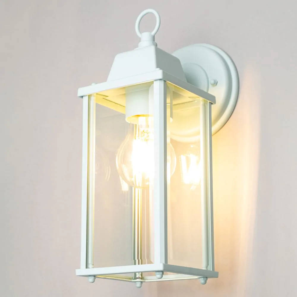 Lille Outdoor Bevelled Glass Wall Light Lantern, Pale Blue - Image 3