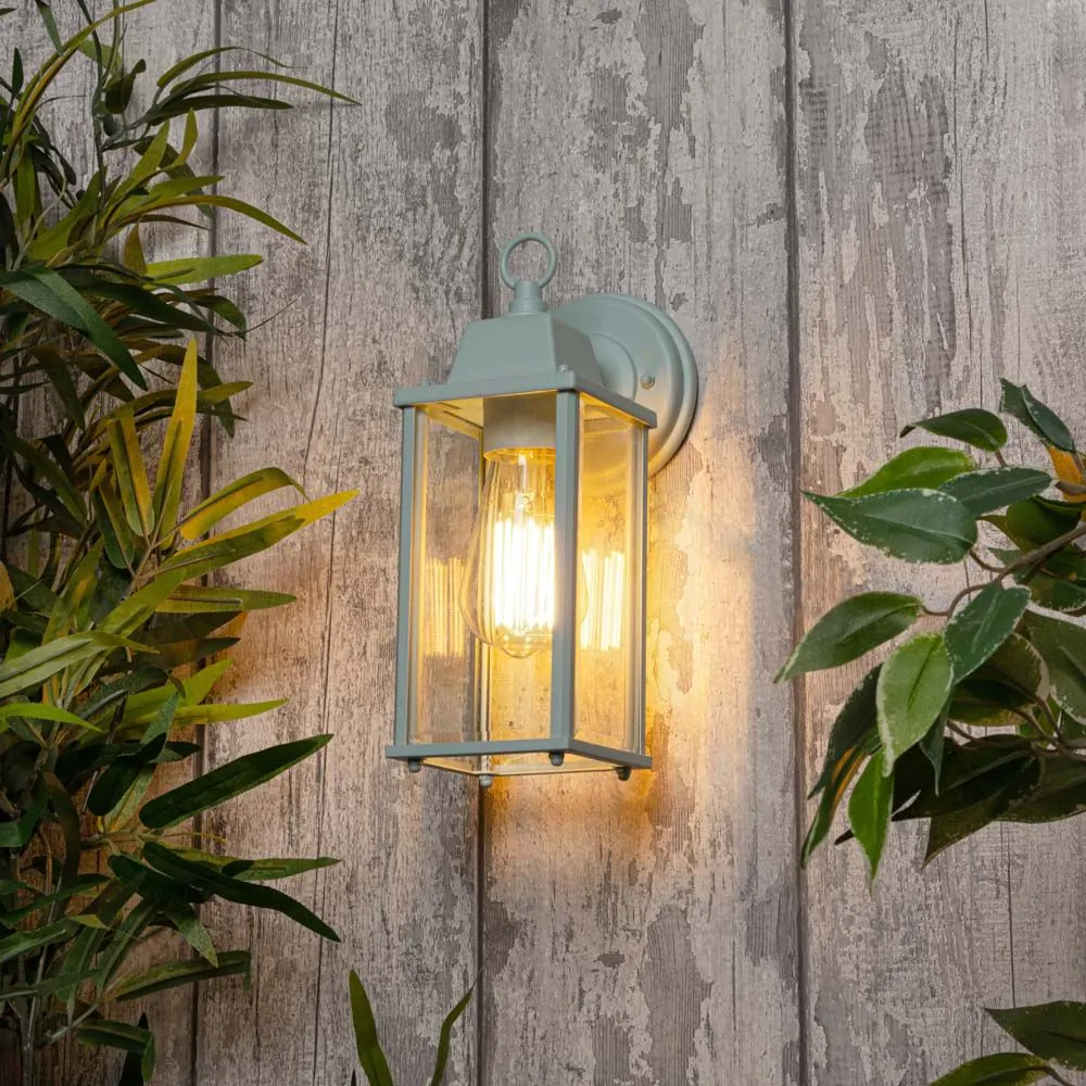 Lille Outdoor Bevelled Glass Wall Light Lantern, Pale Blue - Image 2