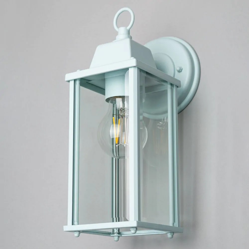 Lille Outdoor Bevelled Glass Wall Light Lantern, Pale Blue - Image 4