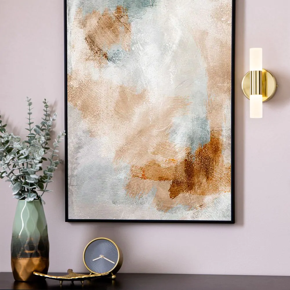 Lois Twin Frosted Wall Light, Satin Brass - Image 2