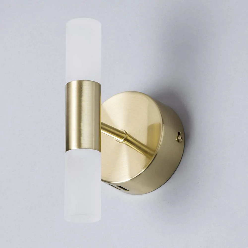 Lois Twin Frosted Wall Light, Satin Brass - Image 4