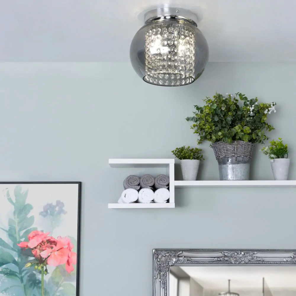 Lucia Cloche Bathroom Flush Ceiling Light, Smoke - Image 2