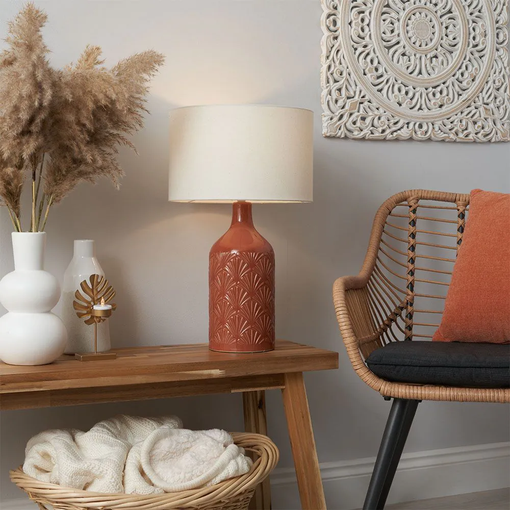 Lucy Ceramic Table Lamp, Terracotta And White - Image 2