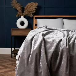 Luxury Crushed Velvet Throw, Silver