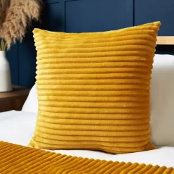 Luxury Ribbon Velvet Cushion, Ochre