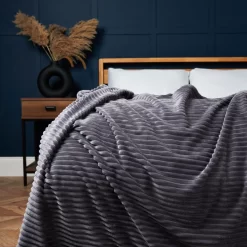 Luxury Ribbon Velvet Throw, Grey