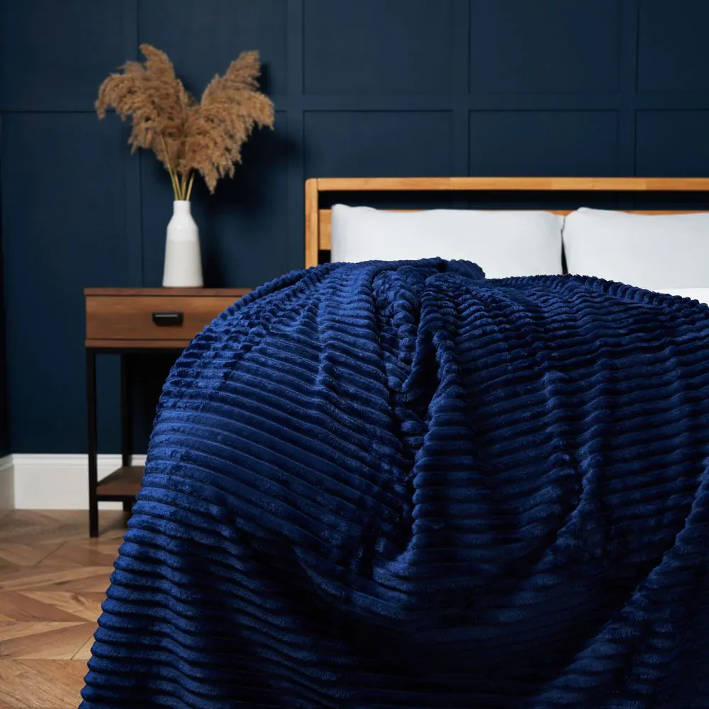 Luxury Ribbon Velvet Throw, Navy