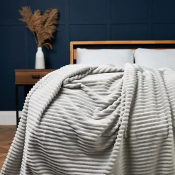 Luxury Ribbon Velvet Throw, Silver