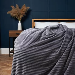 Luxury Ribbon Velvet Throw With Sherpa, Grey