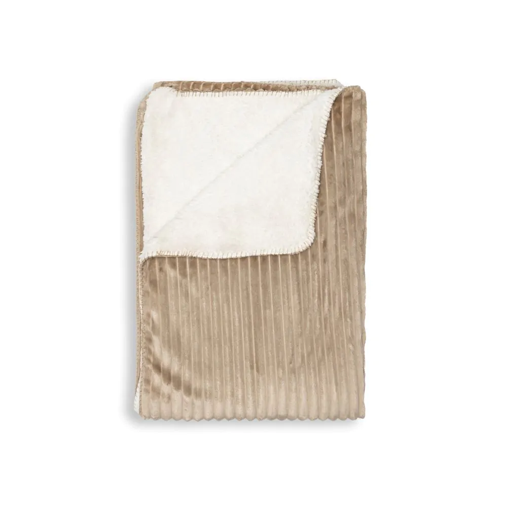 Luxury Ribbon Velvet Throw With Sherpa, Natural - Image 3