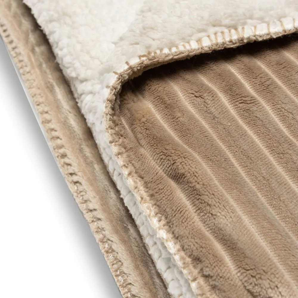 Luxury Ribbon Velvet Throw With Sherpa, Natural - Image 4