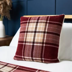 Luxury Warm Check Cushion With Sherpa, Red