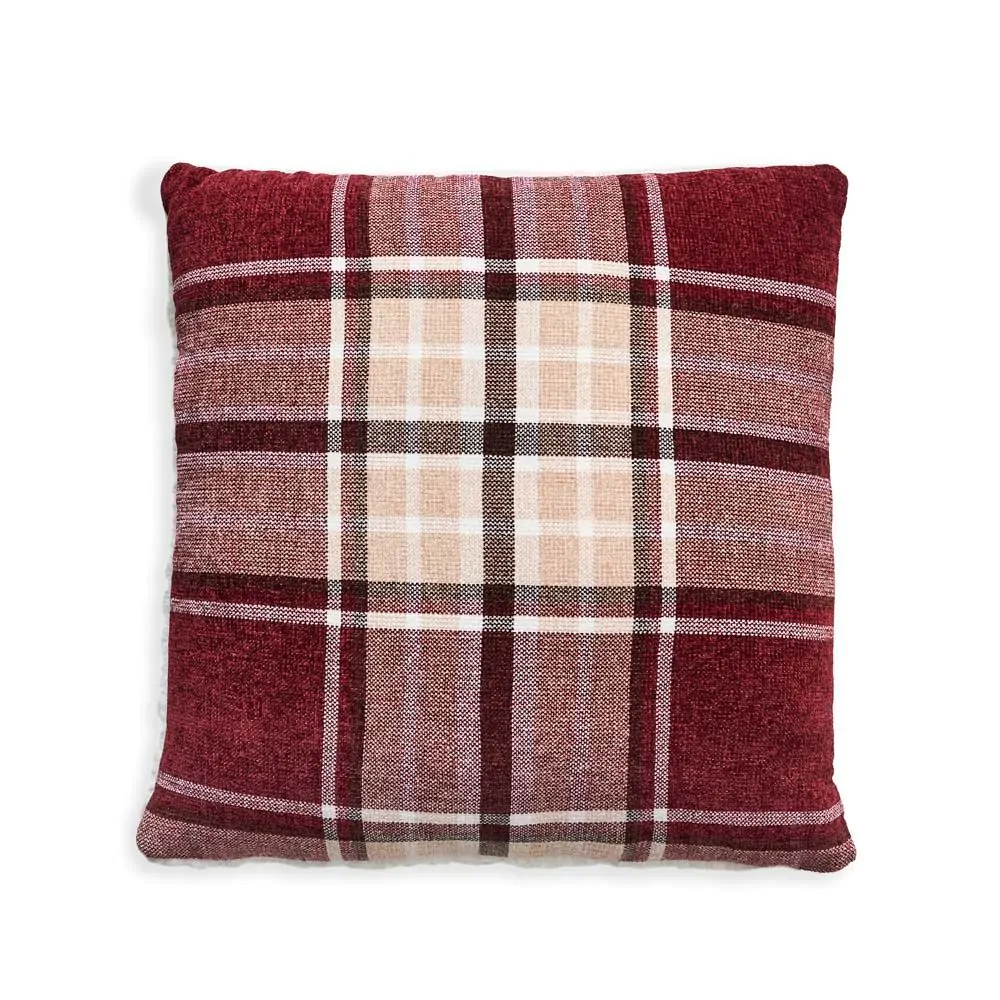 Luxury Warm Check Cushion With Sherpa, Red - Image 2