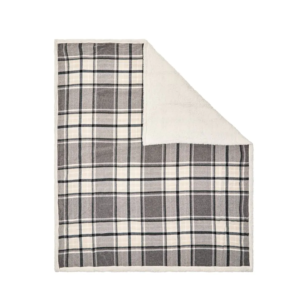 Luxury Warm Check Throw With Sherpa, Grey - Image 2
