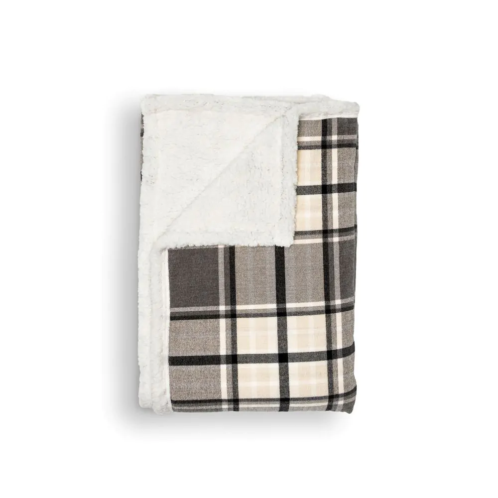 Luxury Warm Check Throw With Sherpa, Grey - Image 3