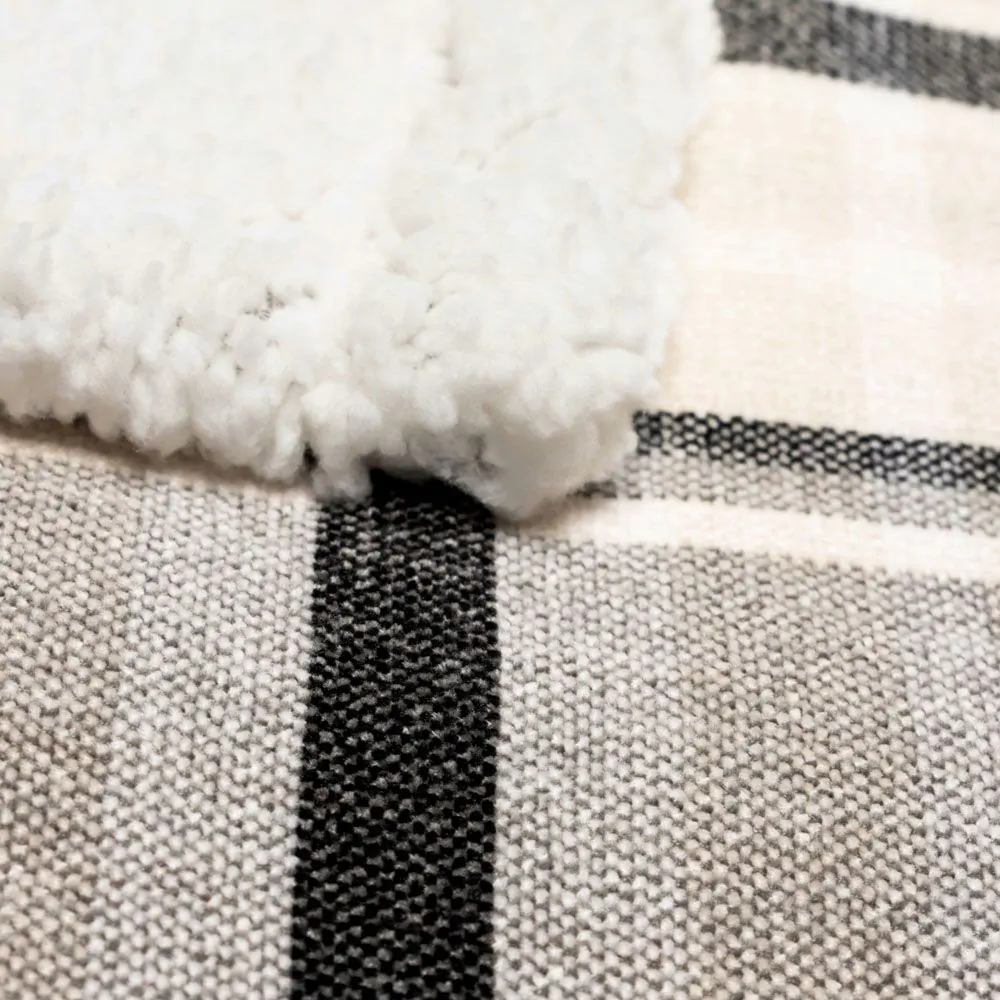 Luxury Warm Check Throw With Sherpa, Grey - Image 4