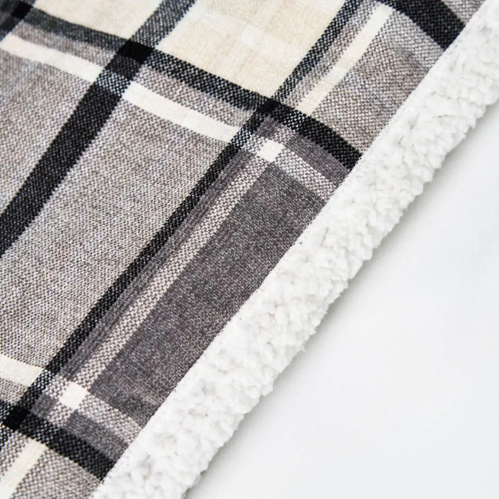 Luxury Warm Check Throw With Sherpa, Grey - Image 5