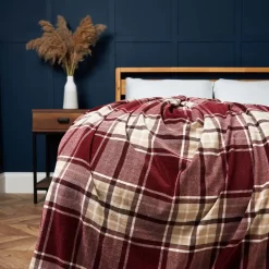 Luxury Warm Check Throw With Sherpa, Red