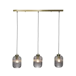 Lyna Ceiling Diner Pendant Bar With Smoked Glass Shades, Satin Brass