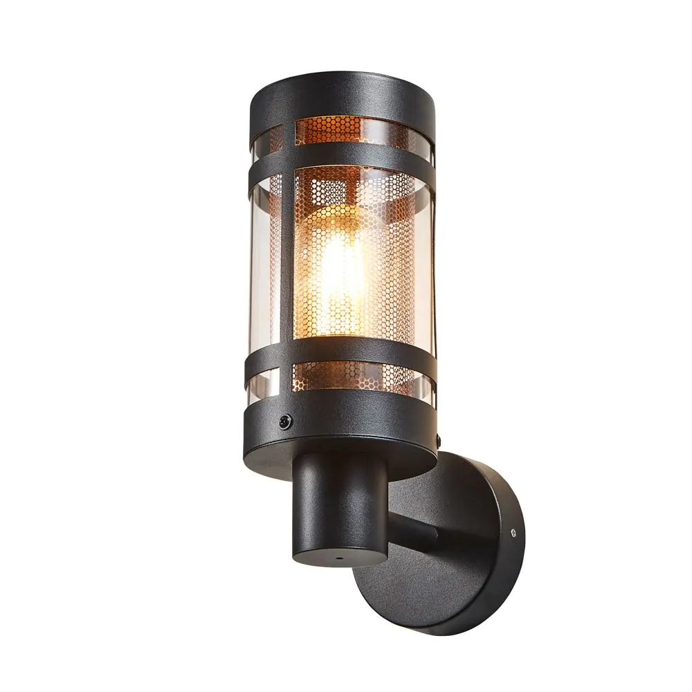 Malone Outdoor Wall Light With Brass Mesh, Black