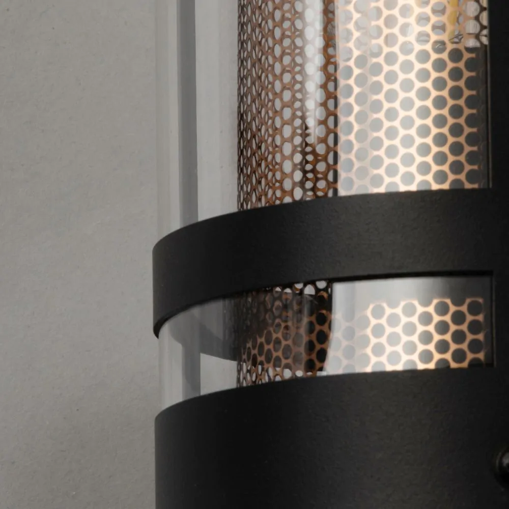 Malone Outdoor Wall Light With Brass Mesh, Black - Image 5