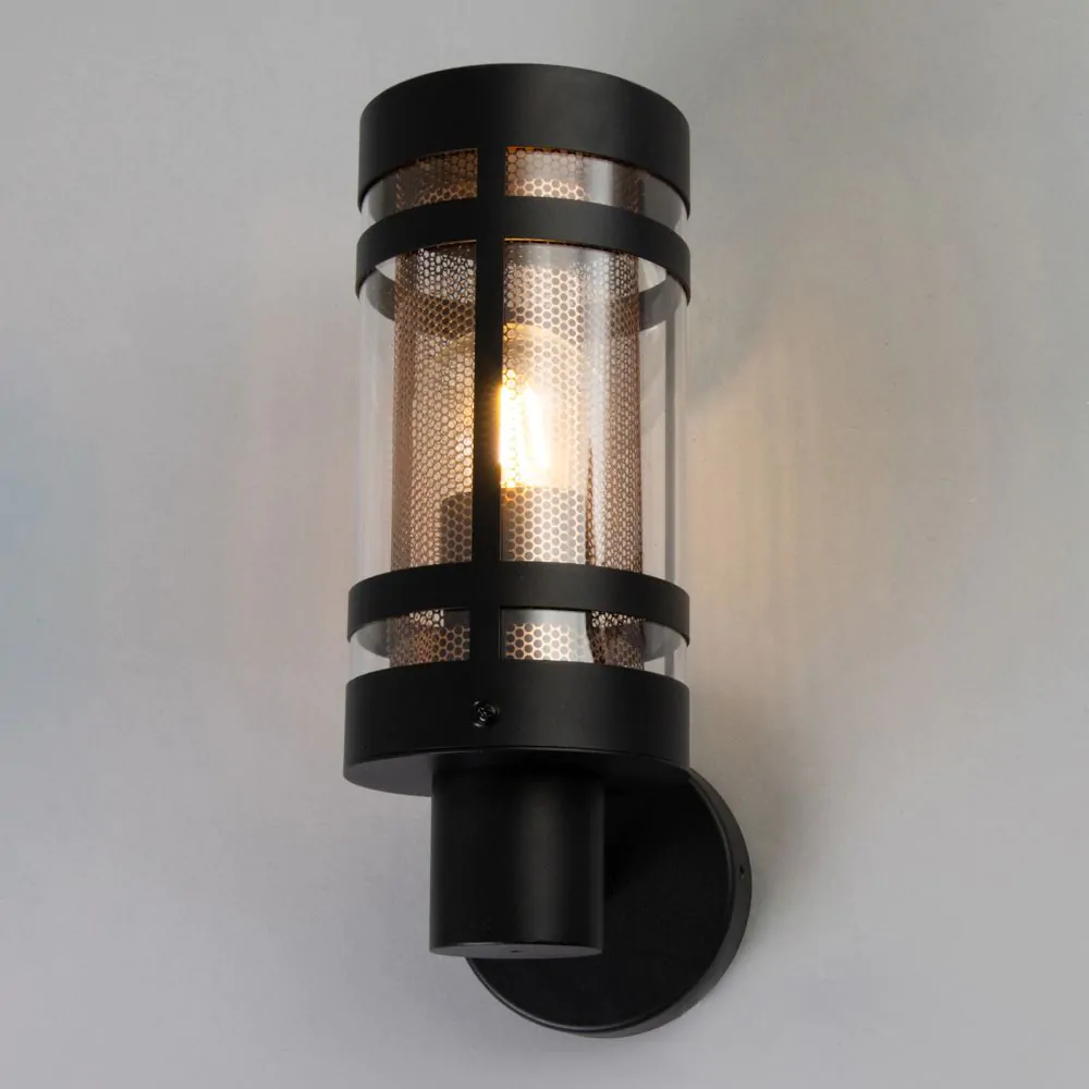 Malone Outdoor Wall Light With Brass Mesh, Black - Image 3
