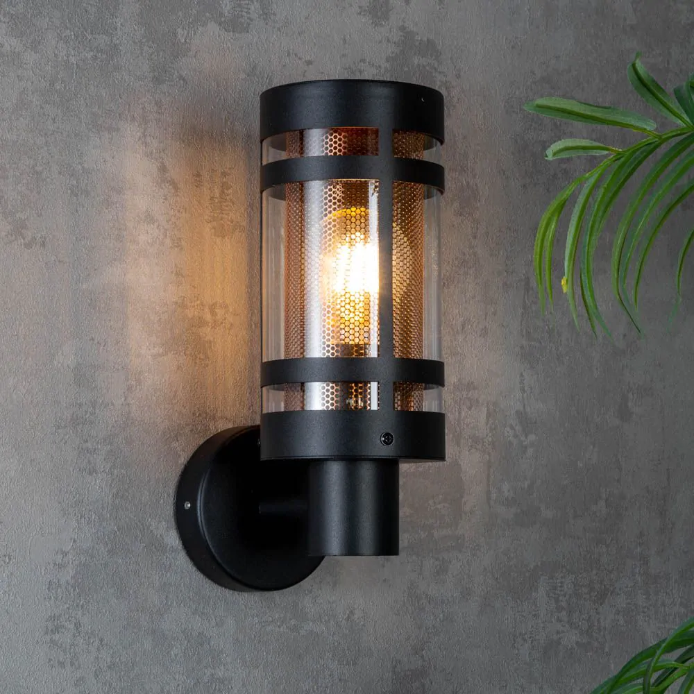 Malone Outdoor Wall Light With Brass Mesh, Black - Image 2