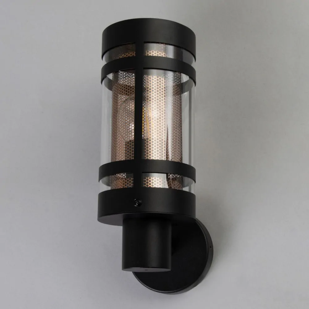 Malone Outdoor Wall Light With Brass Mesh, Black - Image 4
