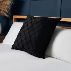 Matte Velvet Cushion With Embroidered Design, Black