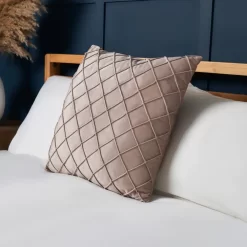 Matte Velvet Cushion With Embroidered Design, Natural