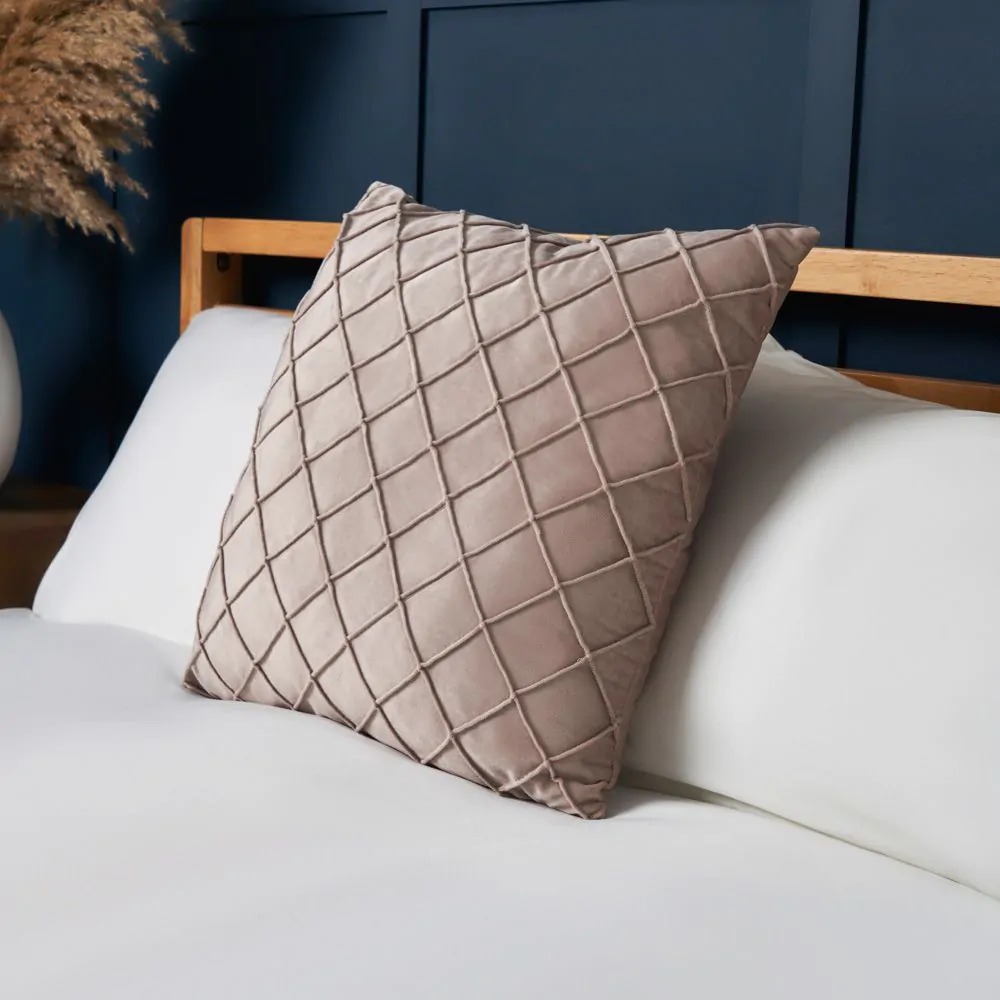 Matte Velvet Cushion With Embroidered Design, Natural