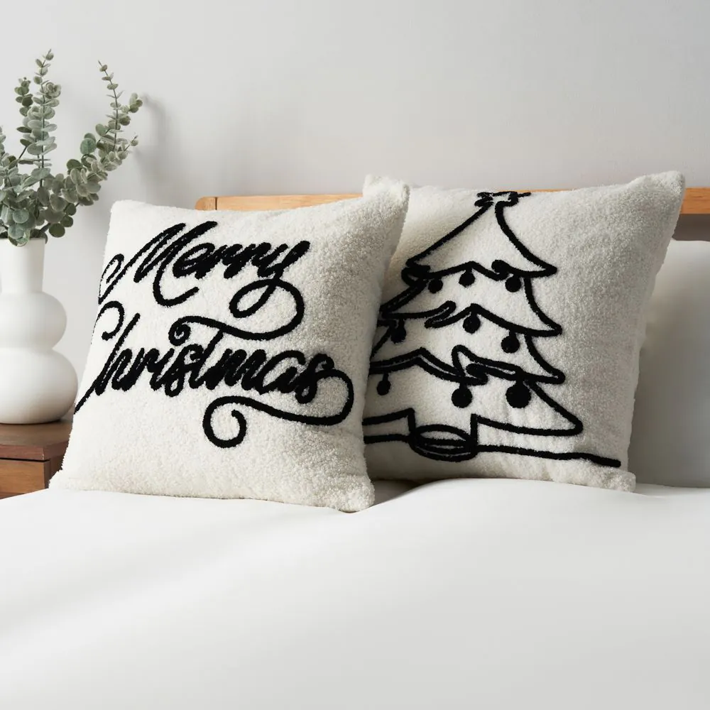 Merry Christmas Tufted Cushion, Natural - Image 4