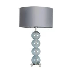 Metro Ball Stacked Table Lamp With Blue Glass Base, Nickel