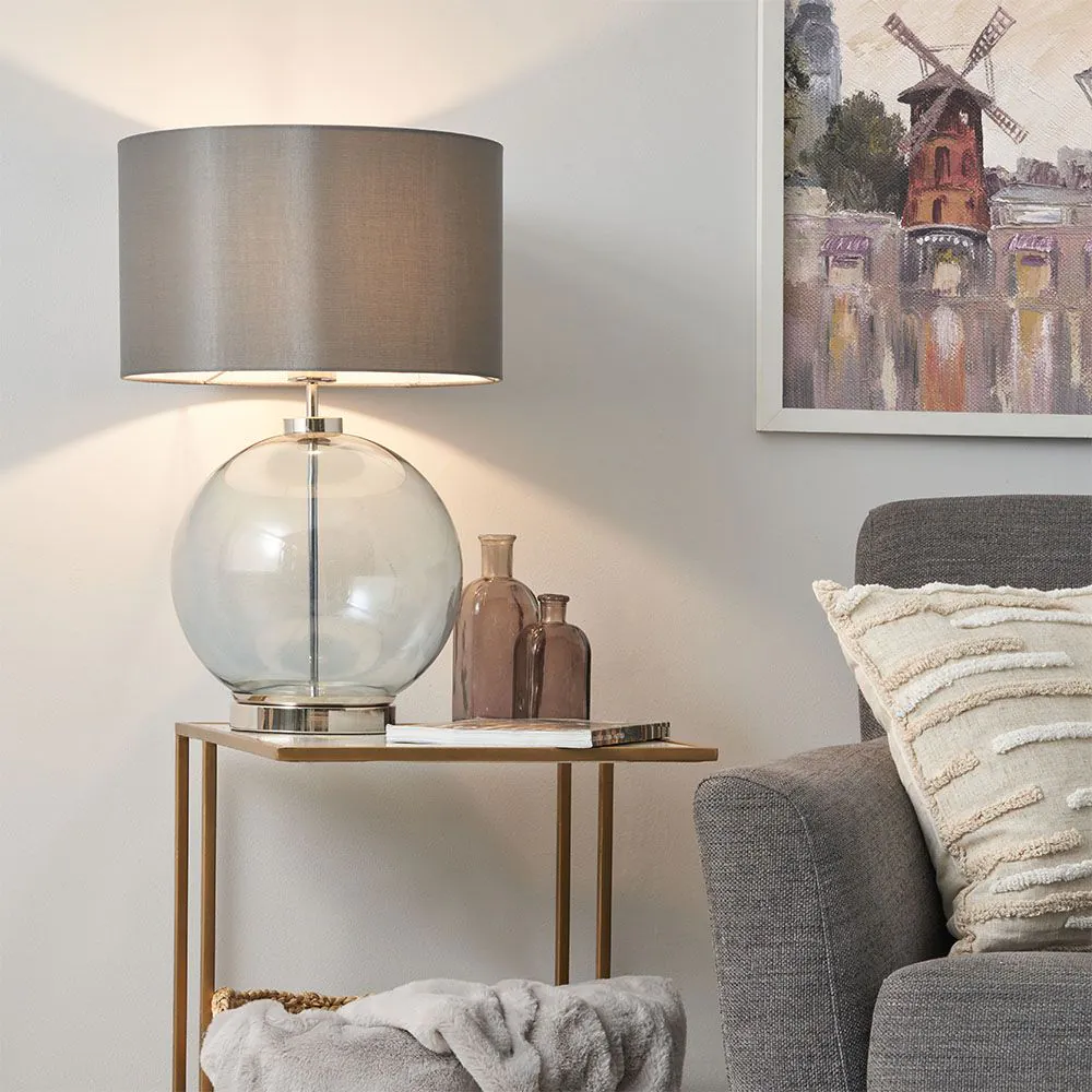 Metro Blue Glass Sphere Table Lamp, Nickel - Image 2