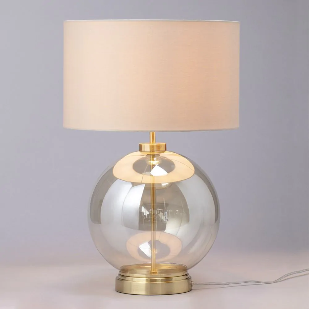 Metro Clear Glass Sphere Table Lamp, Satin Brass And Champagne - Image 3