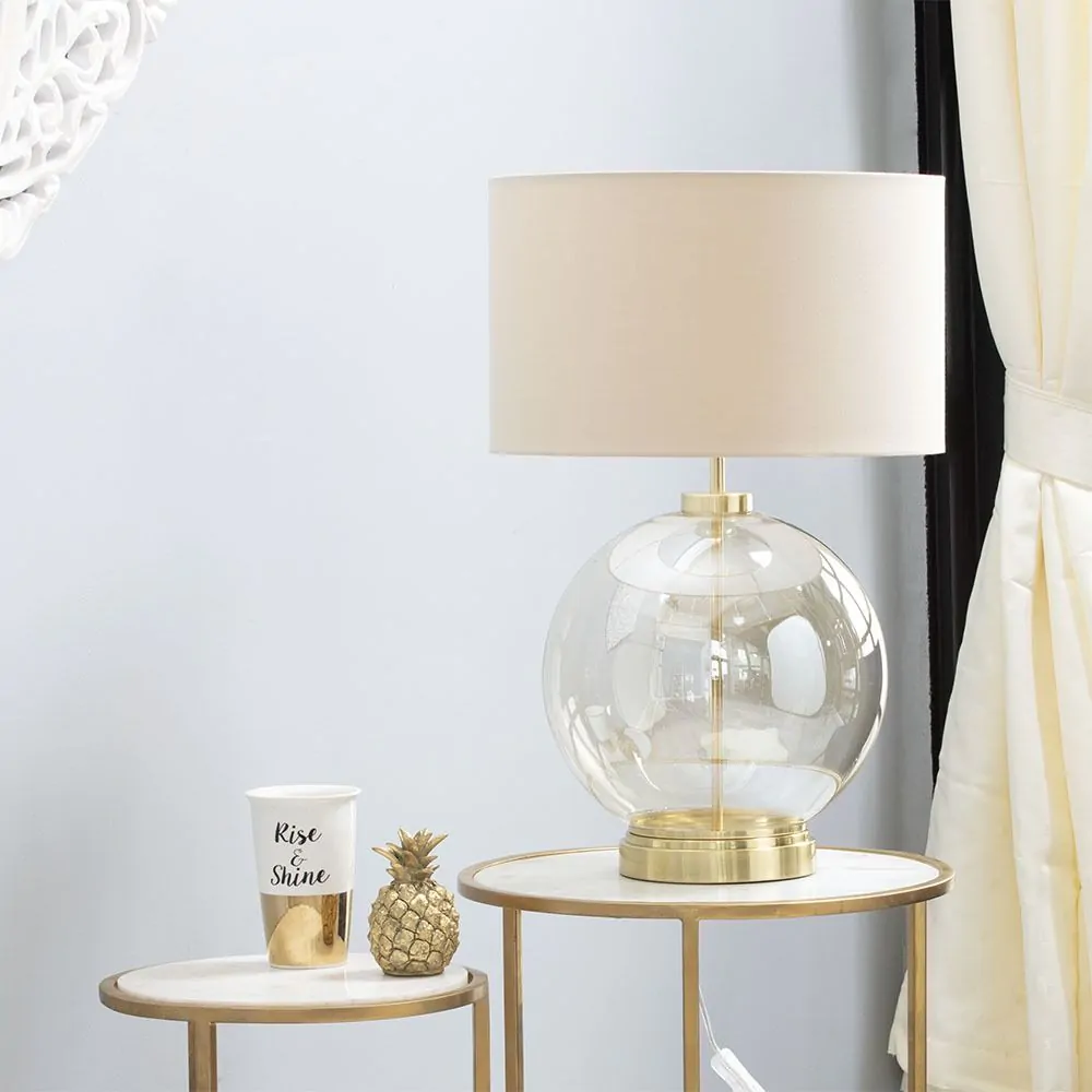 Metro Clear Glass Sphere Table Lamp, Satin Brass And Champagne - Image 6