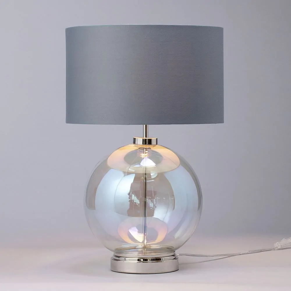 Metro Iridescent Glass Sphere Table Lamp, Nickel And Grey - Image 3