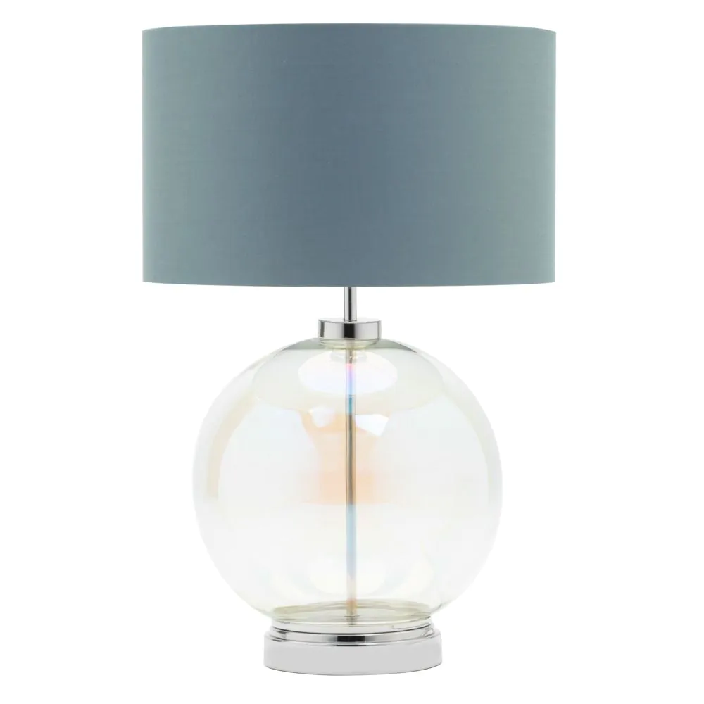 Metro Iridescent Glass Sphere Table Lamp, Nickel And Grey