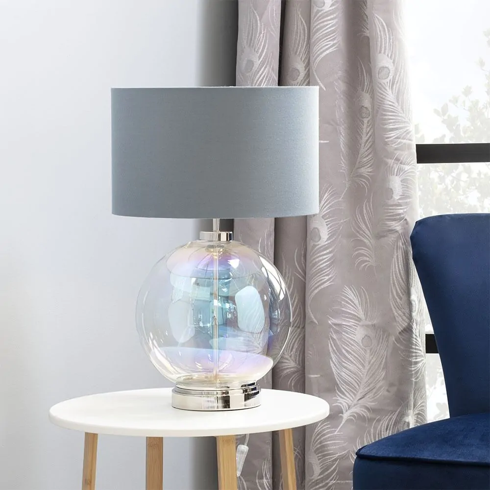 Metro Iridescent Glass Sphere Table Lamp, Nickel And Grey - Image 2
