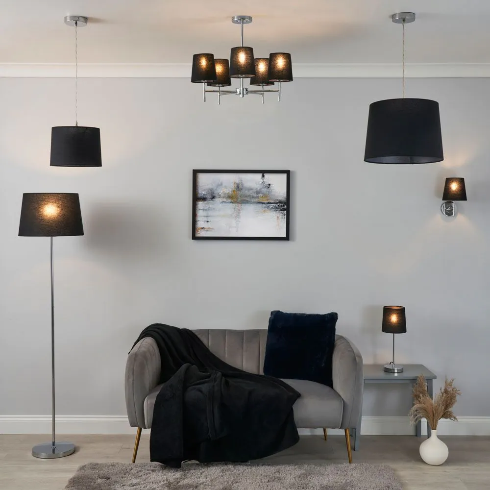 Mira Semi Flush Ceiling Light With Black Shades, Chrome - Image 6