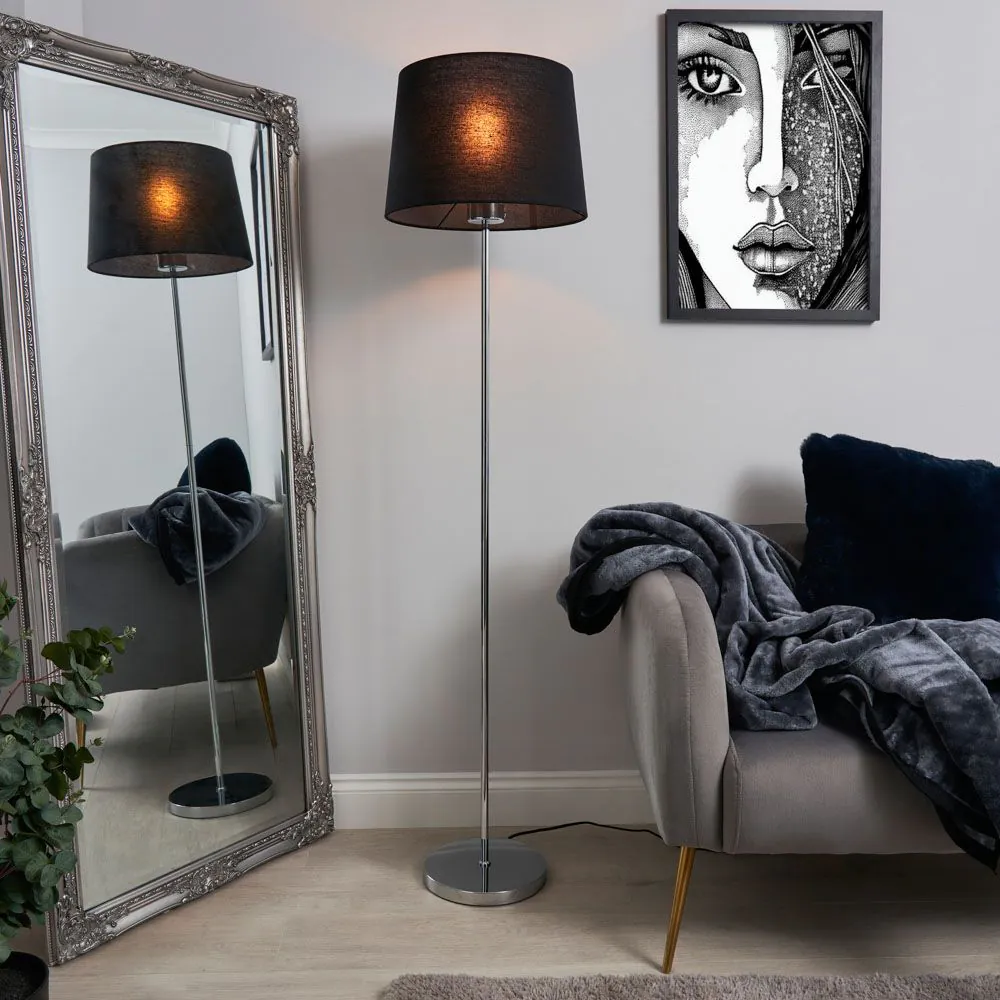 Mira Floor Lamp With Black Shade, Chrome - Image 2